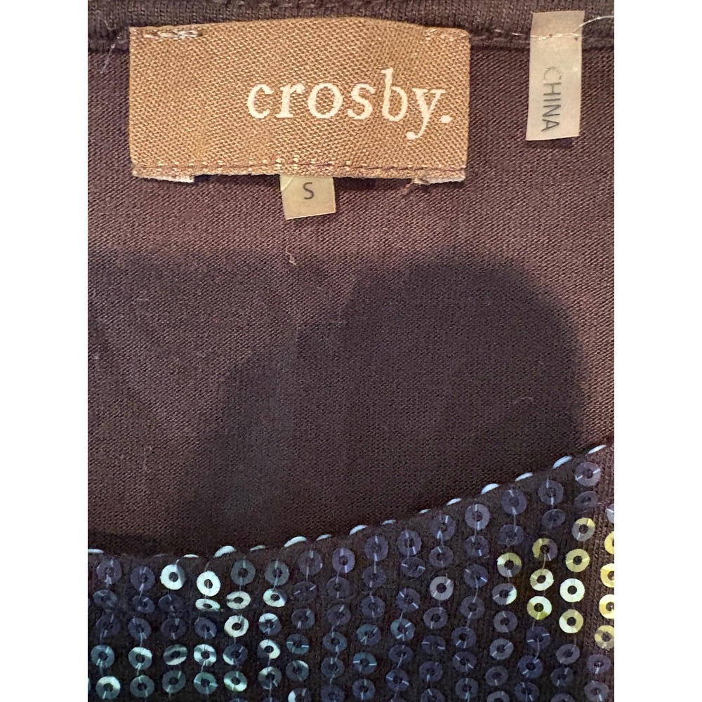 Crosby Women Floral Sequin Front Short Sleeve Top Black Navy Blue Red Small Y2k - Picture 3 of 4